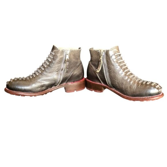 Fluevog Babette Ankle Boot Faux Laces 6W Gray Red - Picture 6 of 14